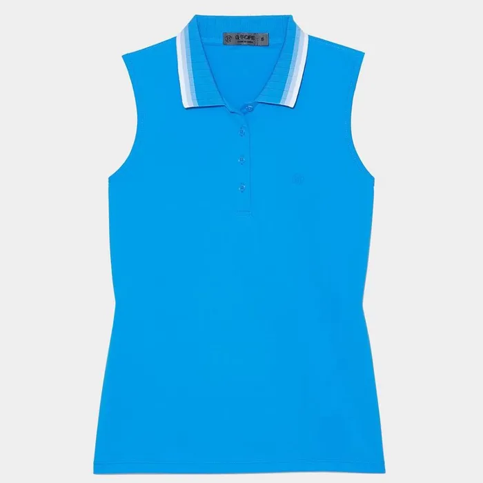 Women GFORE Blue Pleated Collar Silky Tech Nylon Golf Polo