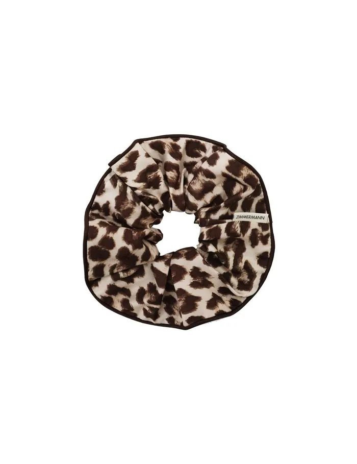Women Hair Accessories Zimmermann Printed Silk Scrunchie Chocolate Leopard
