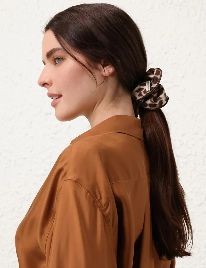Women Hair Accessories Zimmermann Printed Silk Scrunchie Chocolate Leopard