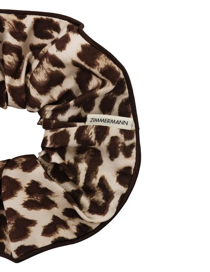 Women Hair Accessories Zimmermann Printed Silk Scrunchie Chocolate Leopard