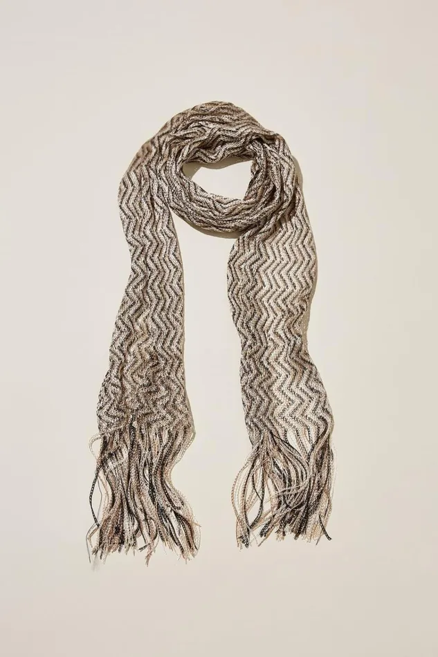 Women Hats Cotton On Sara Skinny Scarf Blackecru Zig Zag