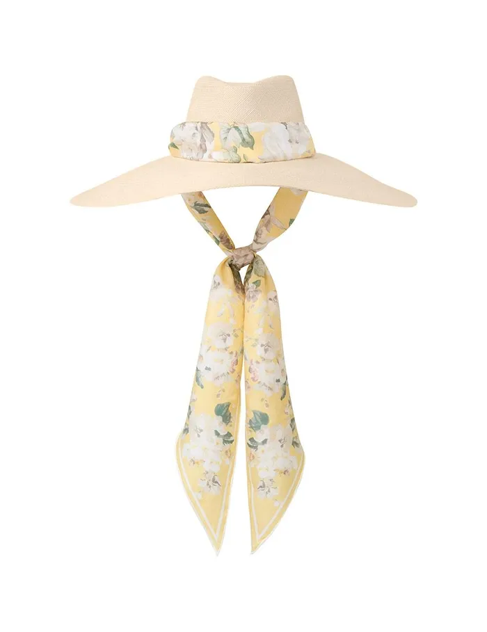 Women Hats Zimmermann Long Brim Straw Sunhat Yellow Floral