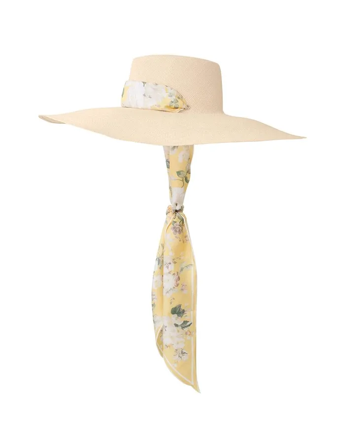 Women Hats Zimmermann Long Brim Straw Sunhat Yellow Floral