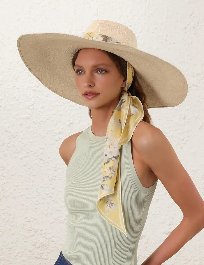 Women Hats Zimmermann Long Brim Straw Sunhat Yellow Floral