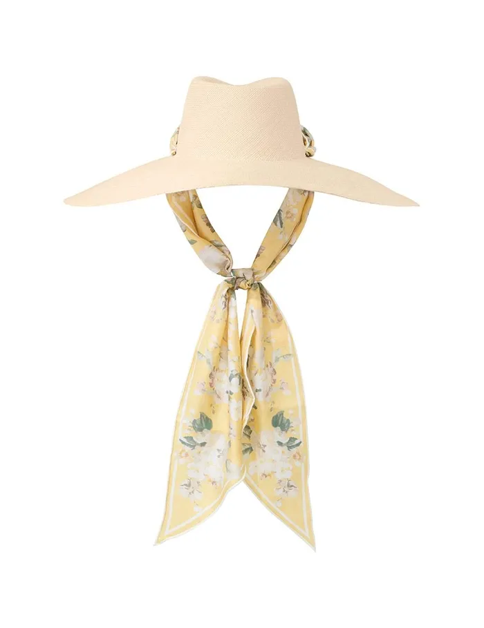 Women Hats Zimmermann Long Brim Straw Sunhat Yellow Floral