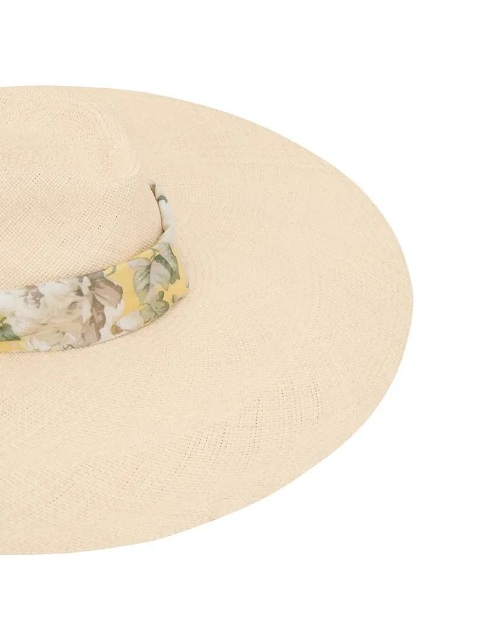 Women Hats Zimmermann Long Brim Straw Sunhat Yellow Floral