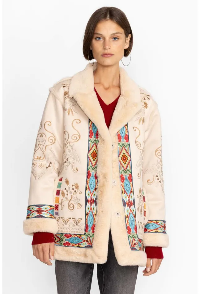 Women Hepburn Ski Fur Coat Cream Johnny Was Outerwear