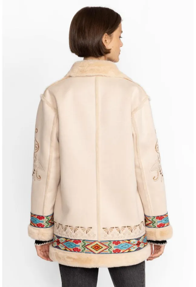 Women Hepburn Ski Fur Coat Cream Johnny Was Outerwear