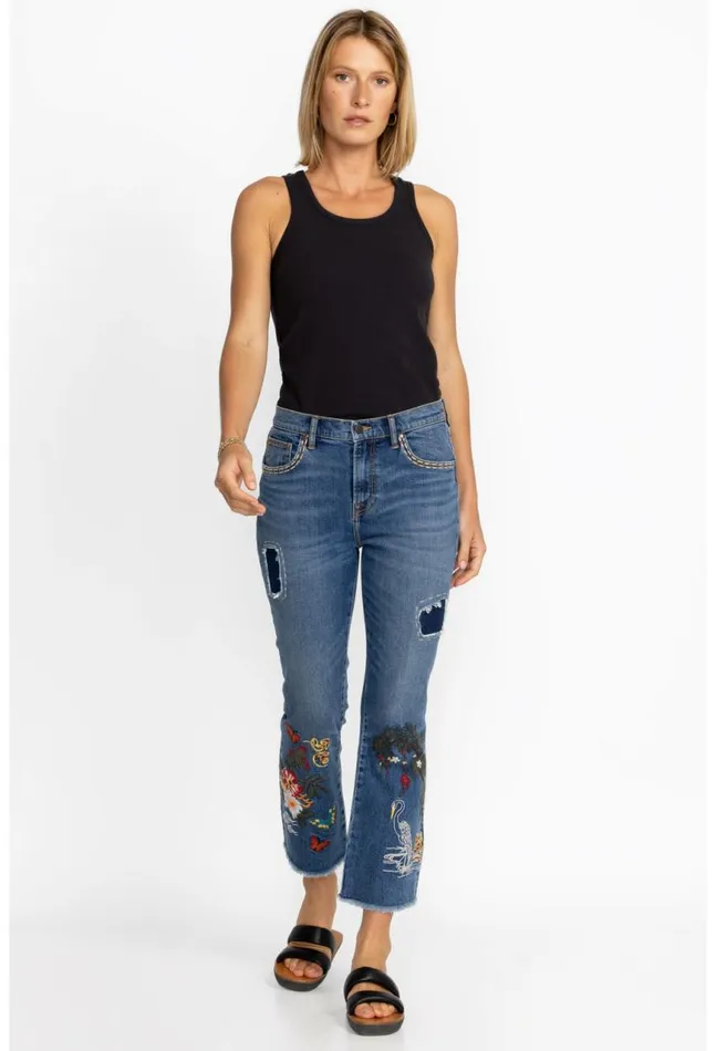 Women Heron Cropped Baby Boot Jean Vintage Aged Wash Johnny Was Bottoms