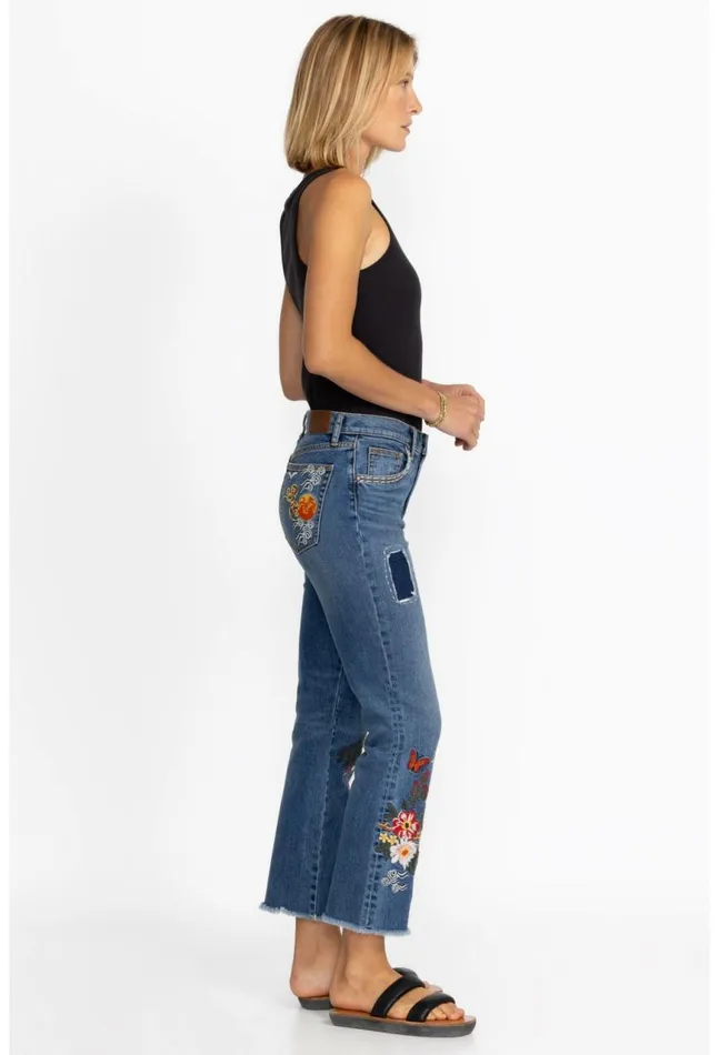 Women Heron Cropped Baby Boot Jean Vintage Aged Wash Johnny Was Bottoms