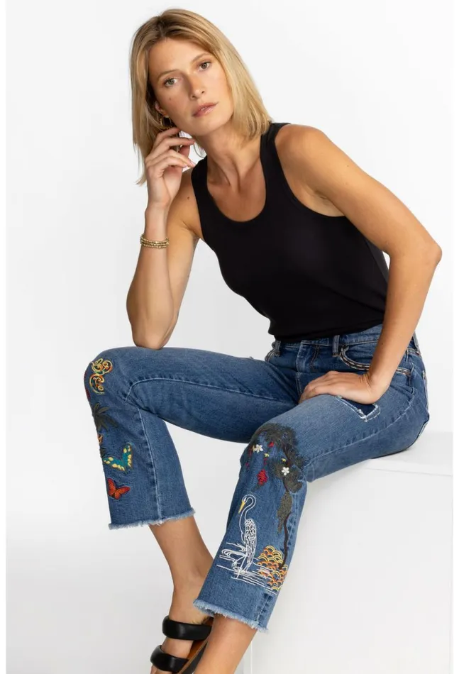 Women Heron Cropped Baby Boot Jean Vintage Aged Wash Johnny Was Bottoms