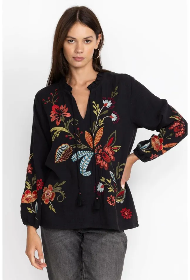 Women Isabella Field Blouse Black Johnny Was Tops