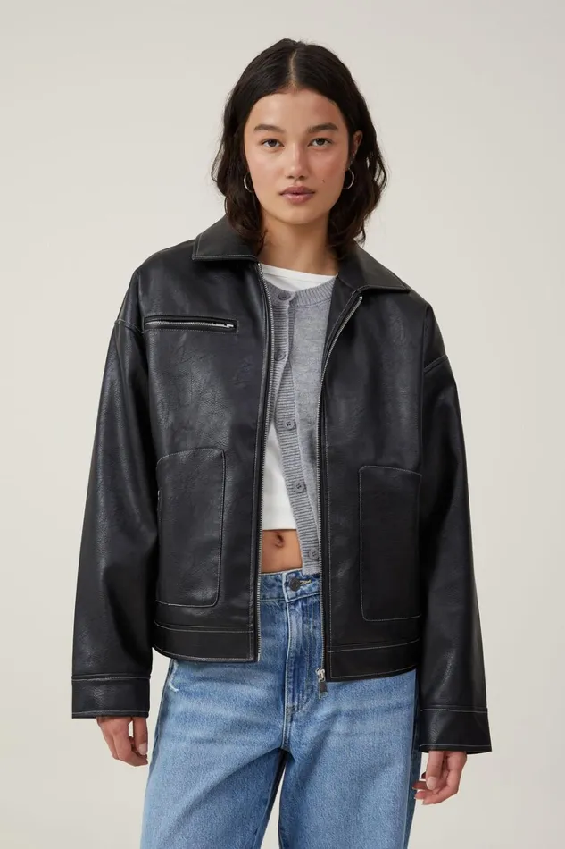 Women Jackets Cotton On Leo Faux Leather Jacket Black