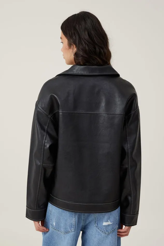 Women Jackets Cotton On Leo Faux Leather Jacket Black