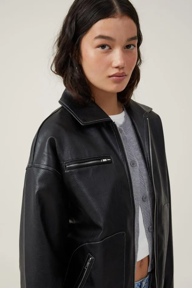 Women Jackets Cotton On Leo Faux Leather Jacket Black