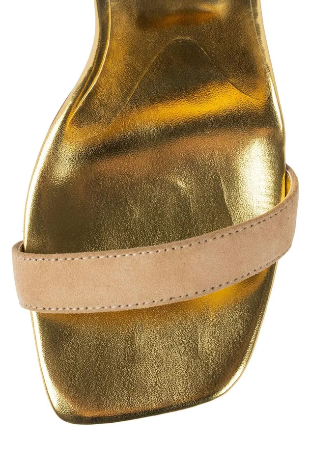 Women Jeffrey Campbell Heel GEOMETRIC Dark Natural Suede Gold