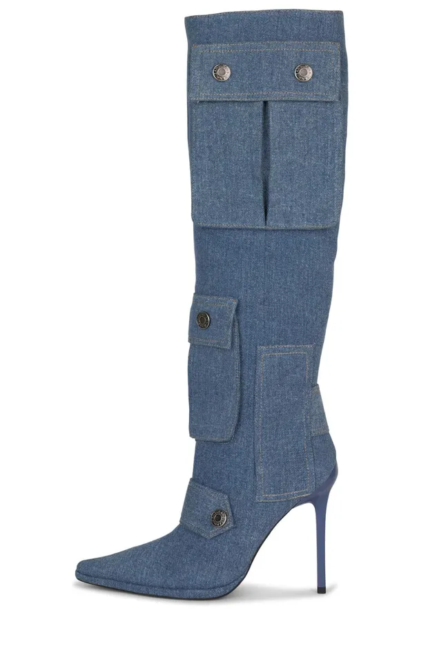 Women Jeffrey Campbell Knee To Thigh POCKETED Blue Denim