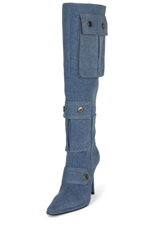 Women Jeffrey Campbell Knee To Thigh POCKETED Blue Denim