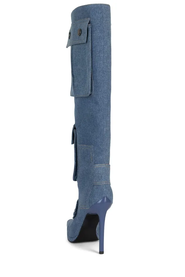 Women Jeffrey Campbell Knee To Thigh POCKETED Blue Denim