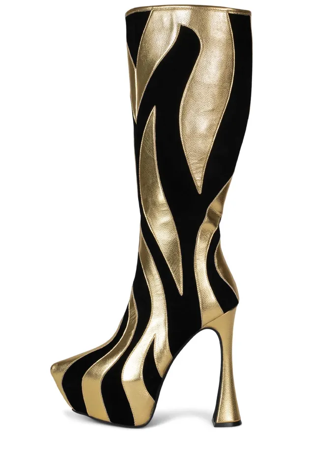 Women Jeffrey Campbell Knee To Thigh UNTAMED Black Suede Gold