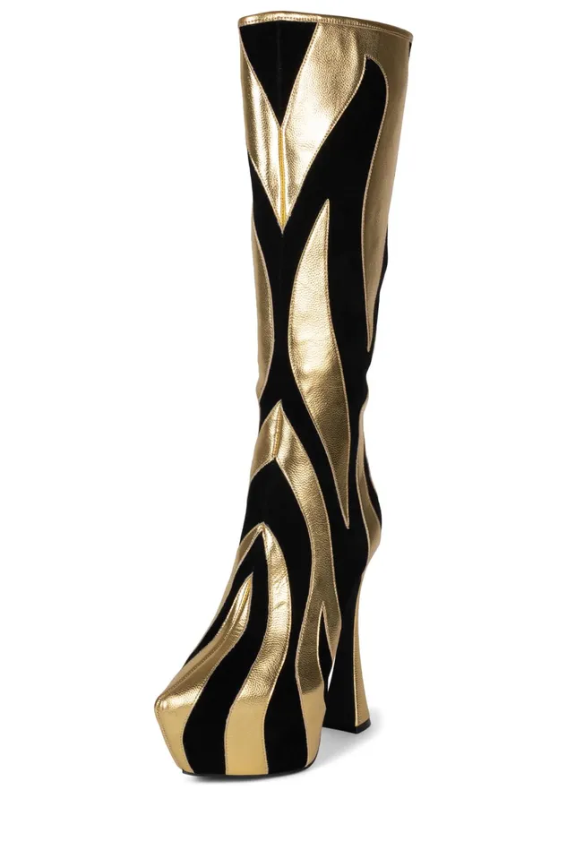 Women Jeffrey Campbell Knee To Thigh UNTAMED Black Suede Gold