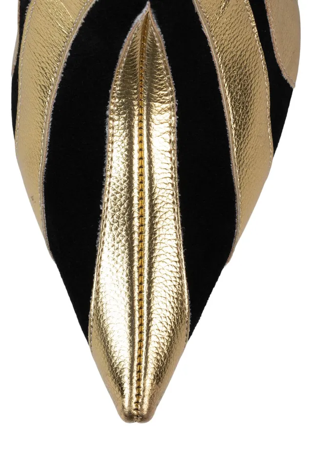 Women Jeffrey Campbell Knee To Thigh UNTAMED Black Suede Gold