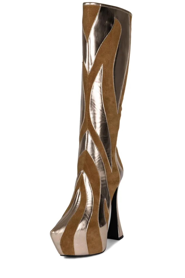 Women Jeffrey Campbell Knee To Thigh UNTAMED Black Suede Gold