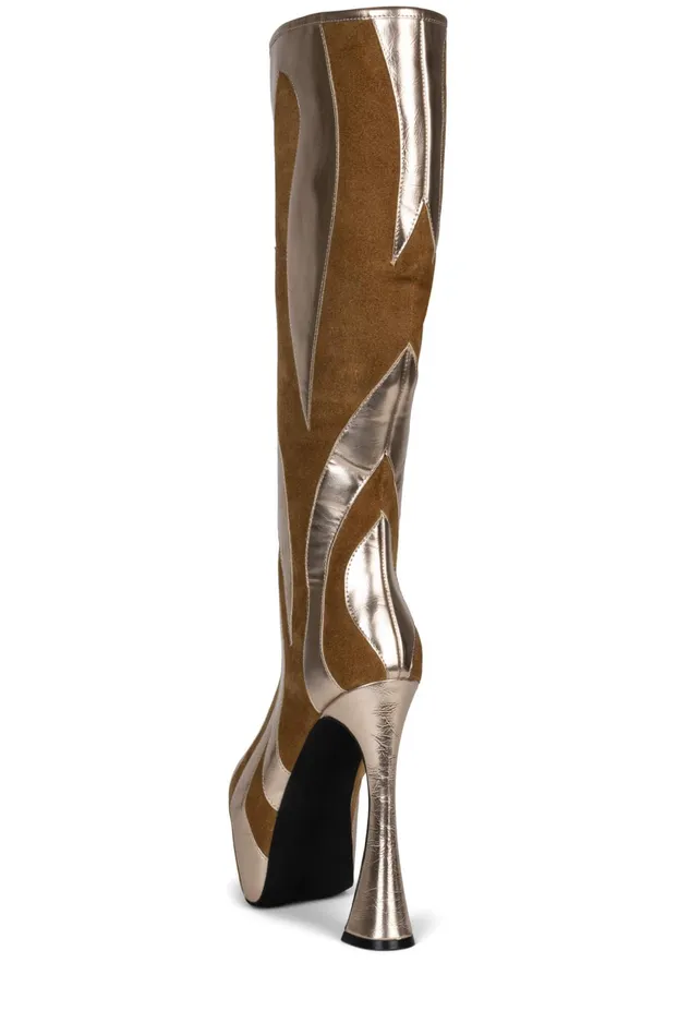 Women Jeffrey Campbell Knee To Thigh UNTAMED Black Suede Gold