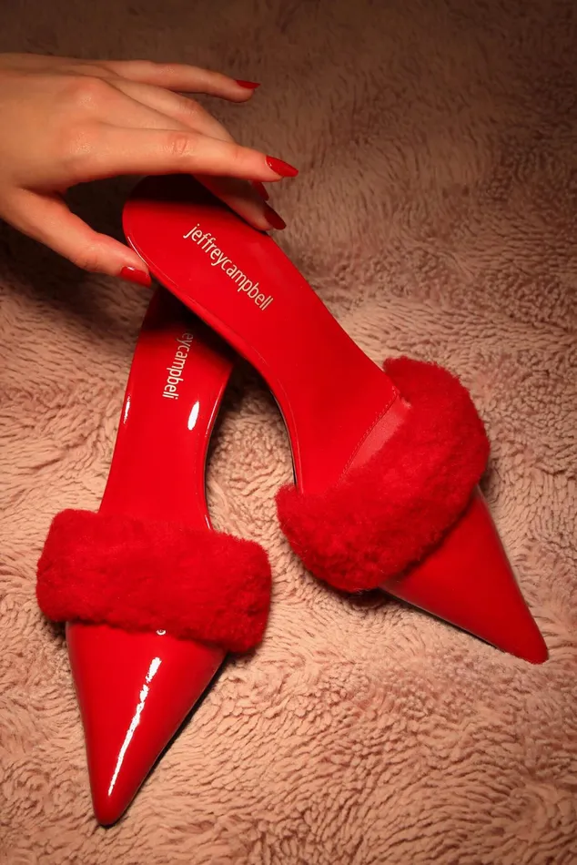 Women Jeffrey Campbell Mule TASTEFUL Red Patent Combo
