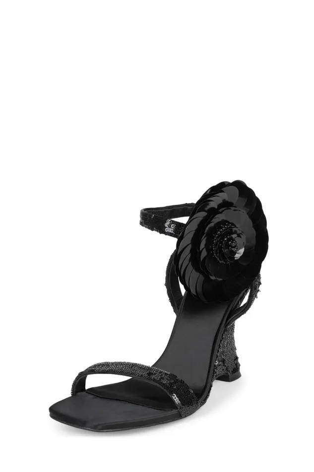 Women Jeffrey Campbell Wedge FLORALINE Black Sequins