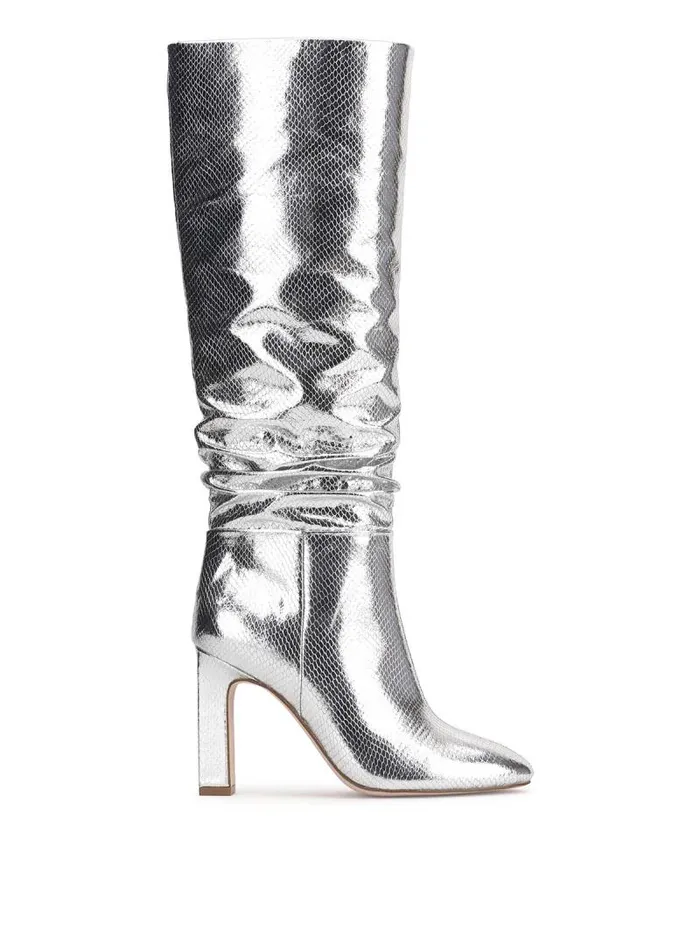 Women Jessica Simpson Boots and Booties Minerva Knee High Boot In Silver Snake