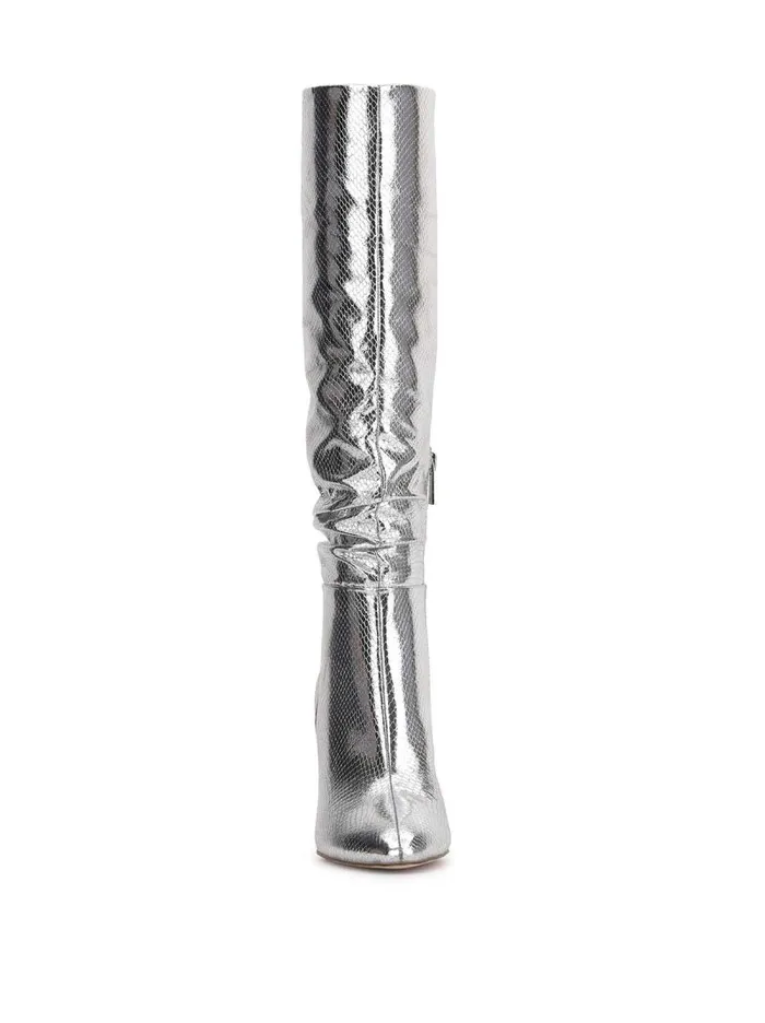 Women Jessica Simpson Boots and Booties Minerva Knee High Boot In Silver Snake