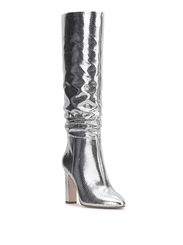 Women Jessica Simpson Boots and Booties Minerva Knee High Boot In Silver Snake