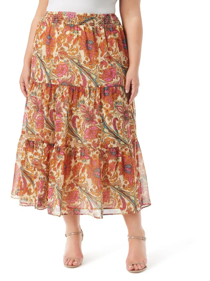 Women Jessica Simpson Bottoms Sunita Tiered Skirt In Apricot Sherbet Paisley