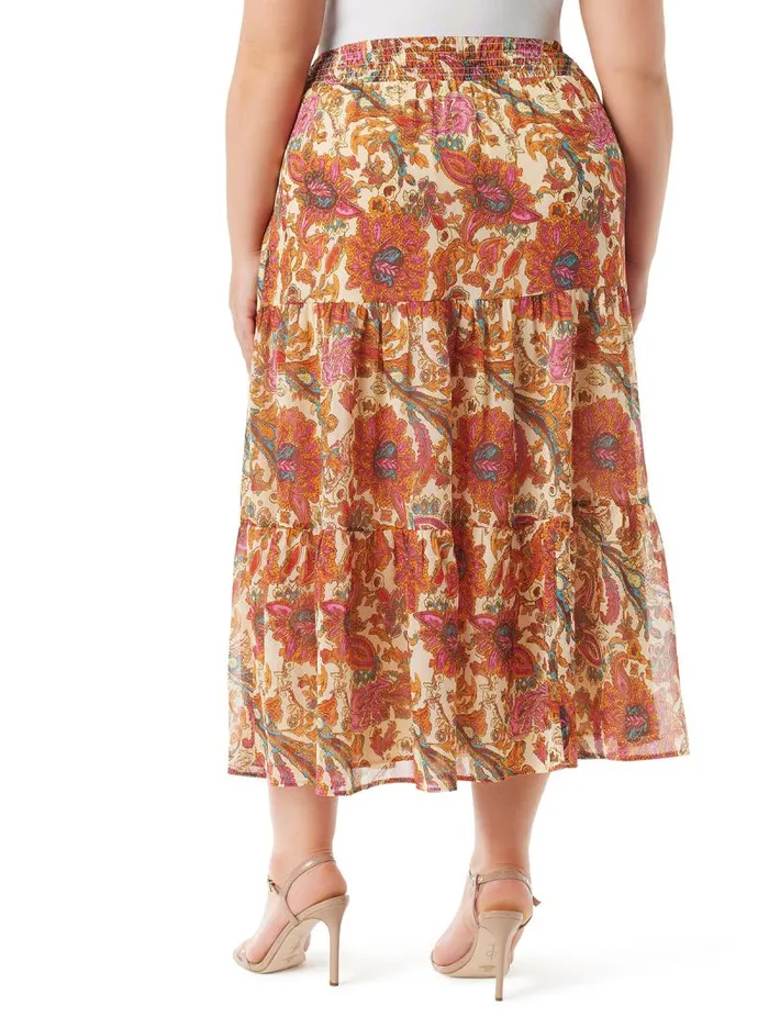 Women Jessica Simpson Bottoms Sunita Tiered Skirt In Apricot Sherbet Paisley