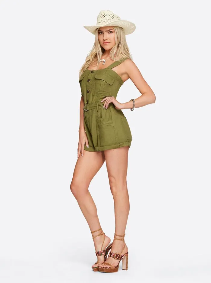 Women Jessica Simpson Jumpsuits and Rompers Cargo Belted Romper In Pesto