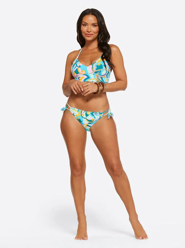 Women Jessica Simpson Swim Dream State String Side Hipster In Blue Multi