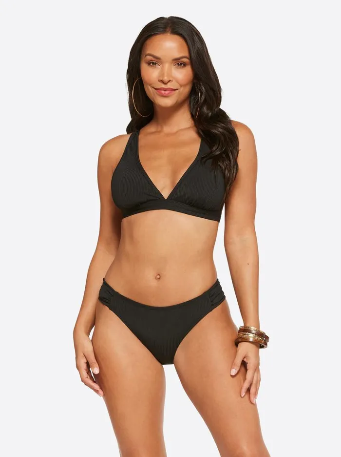 Women Jessica Simpson Swim Textured Solids Full Support Triangle Bra In Black Women Jessica Simpson Swim Textured Solids Full Support Triangle Bra In Black