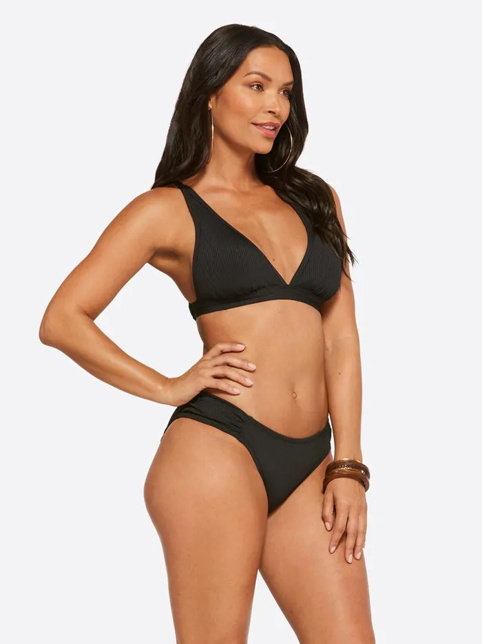 Women Jessica Simpson Swim Textured Solids Full Support Triangle Bra In Black