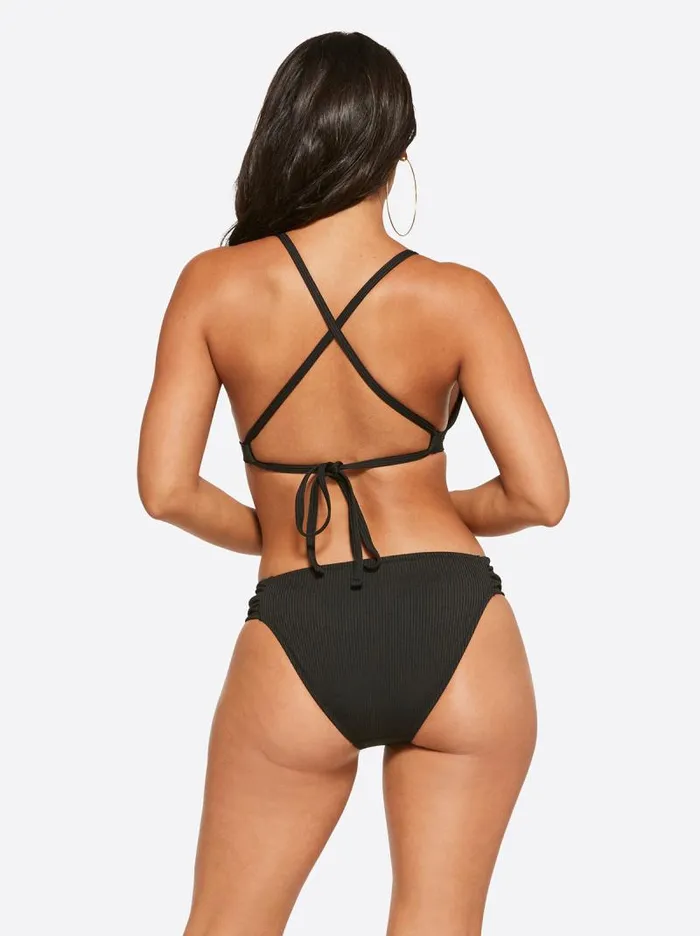 Women Jessica Simpson Swim Textured Solids Full Support Triangle Bra In Black