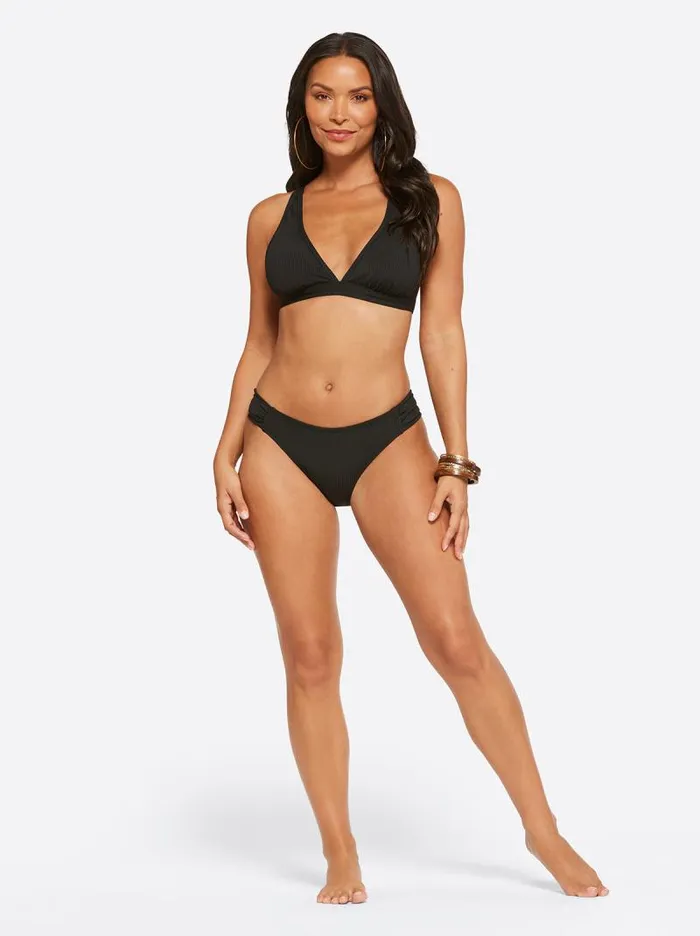 Women Jessica Simpson Swim Textured Solids Full Support Triangle Bra In Black