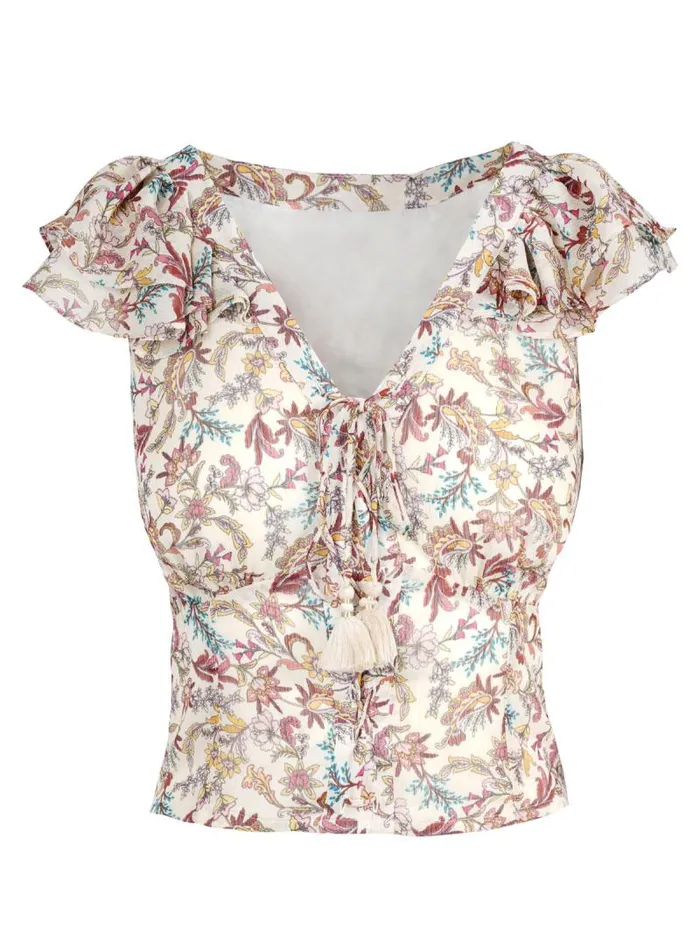 Women Jessica Simpson Tops and Tees Dixie Cropped Blouse In Cartoon Florals