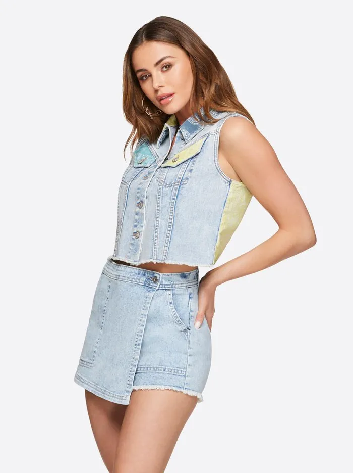 Women Jessica Simpson Tops and Tees Sound Track Crop Denim Vest In Heavenly