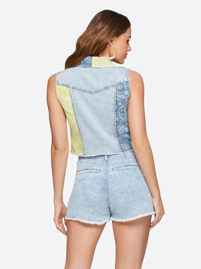 Women Jessica Simpson Tops and Tees Sound Track Crop Denim Vest In Heavenly