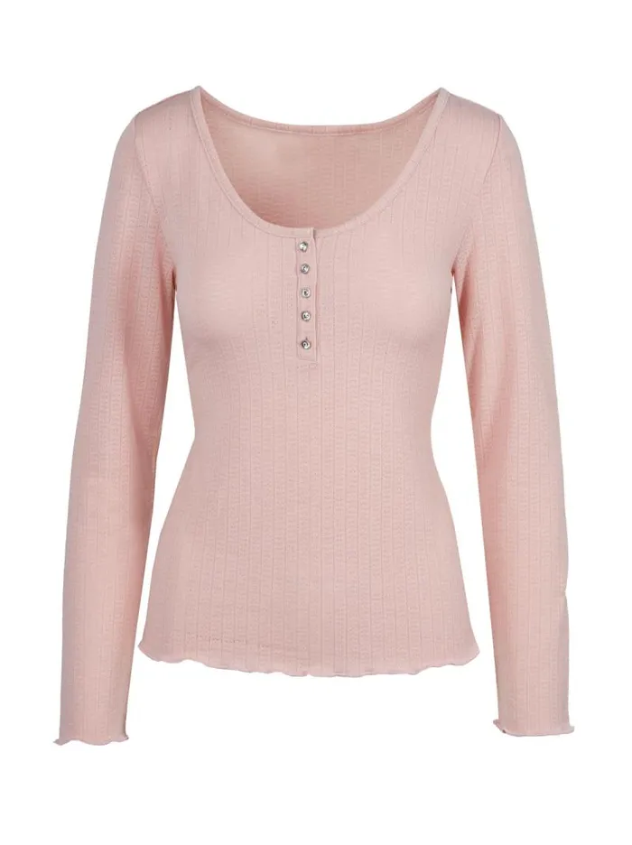 Women Jessica Simpson Tops and Tees Tahani Henley Top In Silver Pink