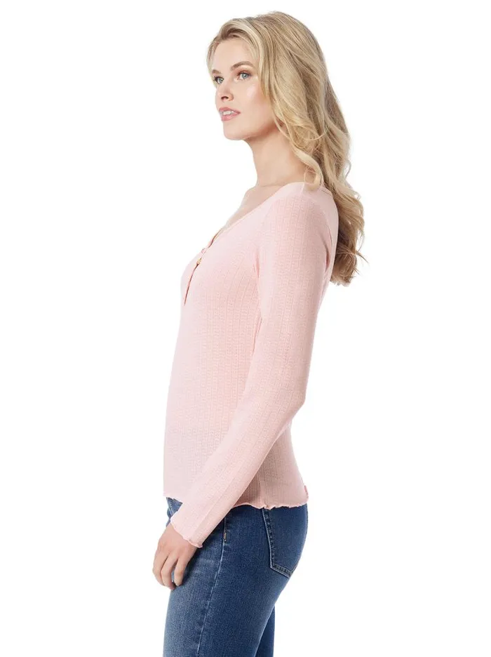 Women Jessica Simpson Tops and Tees Tahani Henley Top In Silver Pink