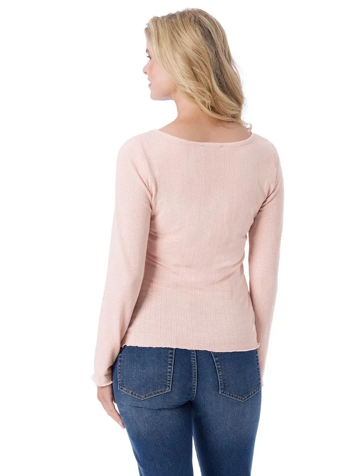 Women Jessica Simpson Tops and Tees Tahani Henley Top In Silver Pink