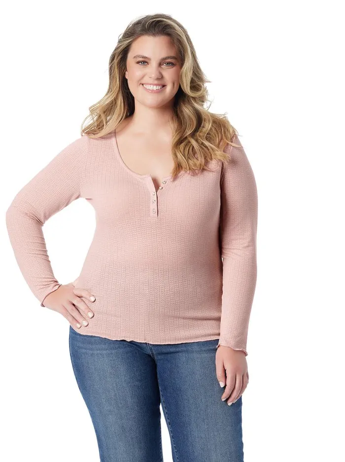 Women Jessica Simpson Tops and Tees Tahani Henley Top In Silver Pink