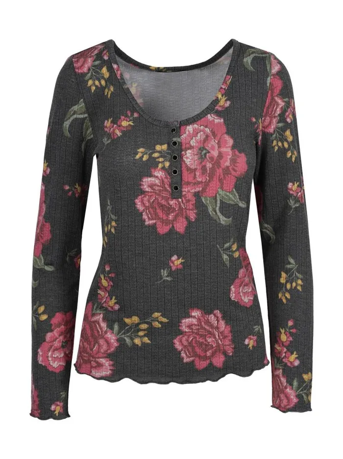 Women Jessica Simpson Tops and Tees Tahani Henley Top In Sketchy Roses
