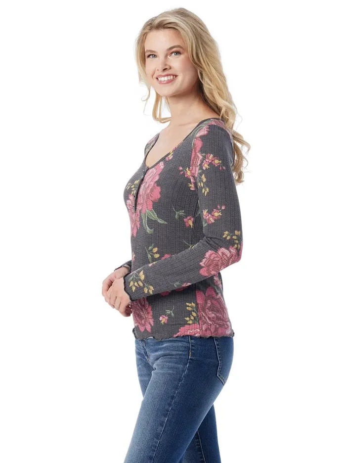 Women Jessica Simpson Tops and Tees Tahani Henley Top In Sketchy Roses